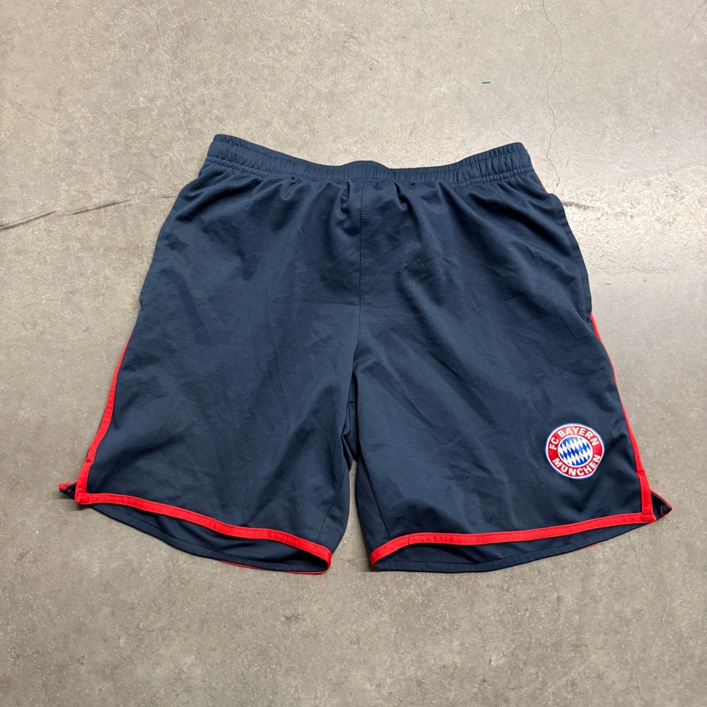 FC Bayern Munich Soccer Shorts Mens Medium Navy Blue Red Athletic Training 3832